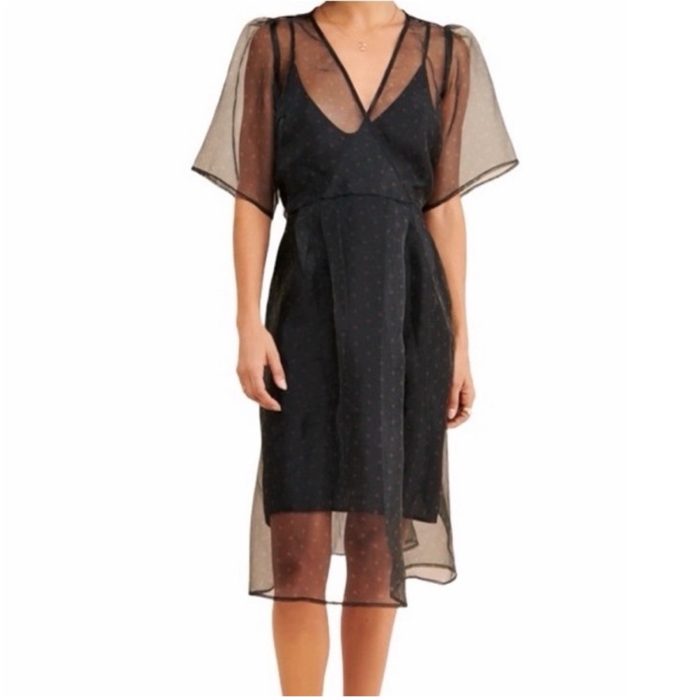 Just Female Timmo Dotted Midi Dress Black Golden Brown XS